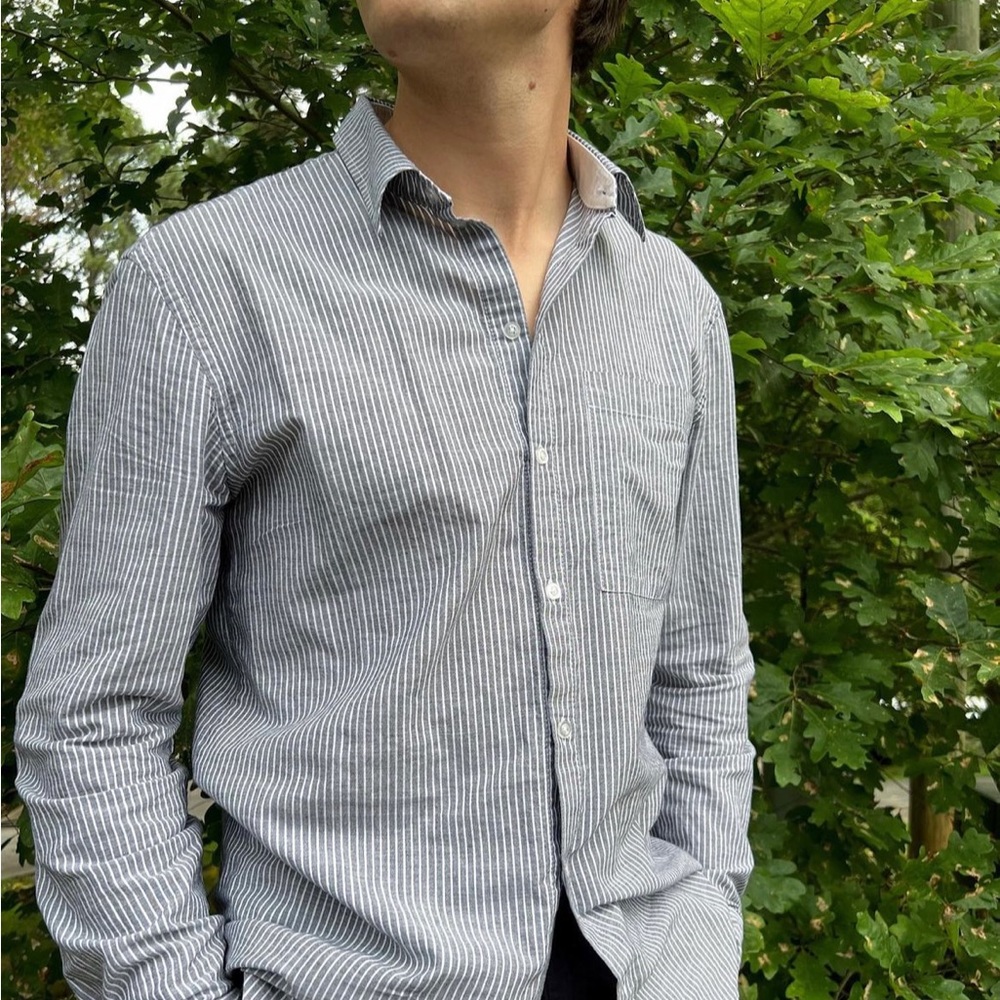 100% cotton grey striped button down shirt